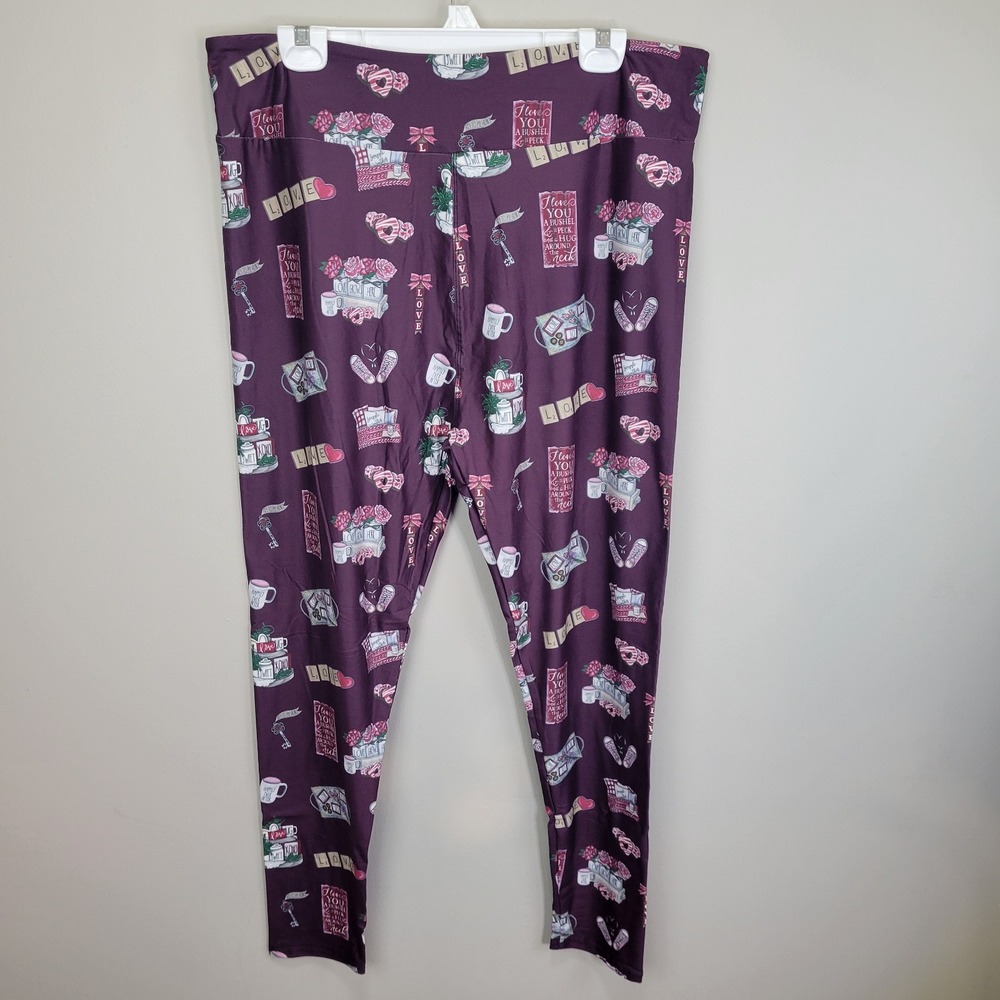 Dren Designs Burgundy Valentine Love Poly Spandex‎ Ankle Leggings Extended Plus